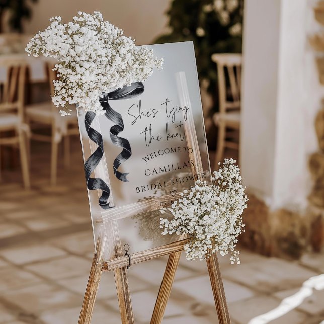 She's Tying The Knot Black Bow Bridal Welcome  Acrylic Sign (Creator Uploaded)