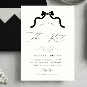 She's Tying the Knot Black Bow Ivory Bridal Shower Invitation