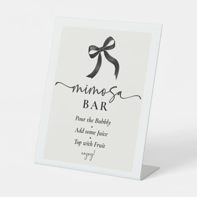 She's Tying the Knot Black Bow Mimosa Bar Pedestal Sign (Front)