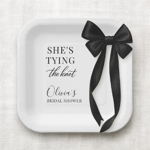 She's Tying The Knot Black Bow Party Paper Plate