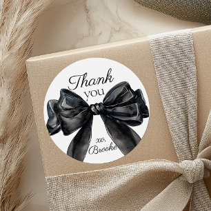 Shes tying the knot black Bridal Shower thank you Classic Round Sticker