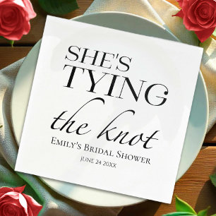 She's tying the knot   Black & White Bridal Shower Napkin