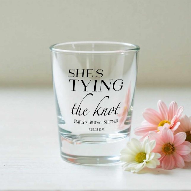 She's tying the knot | Black & White Bridal Shower Shot Glass (Creator Uploaded)