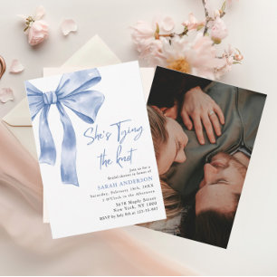 She's Tying the Knot blue bow Bridal Shower Invitation