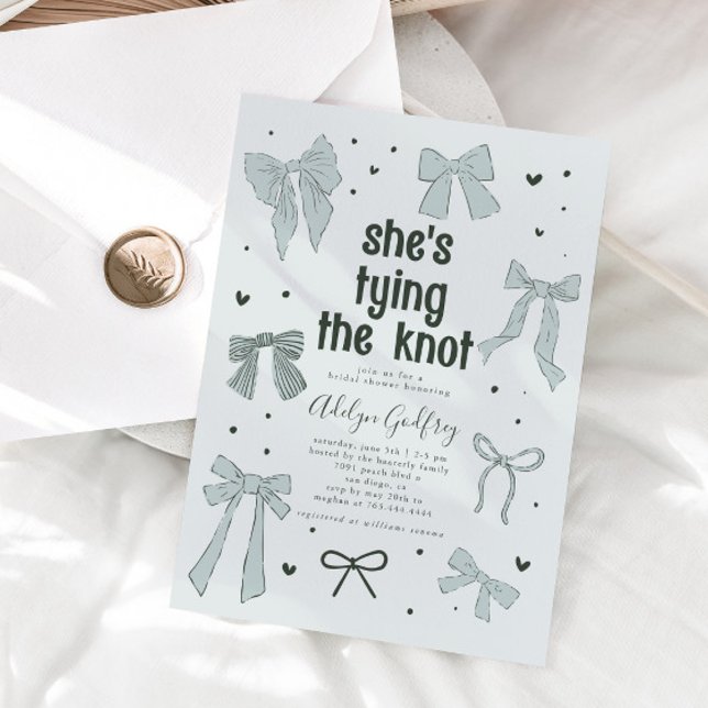 She's Tying The Knot Blue Bow Bridal Shower Invitation (Creator Uploaded)