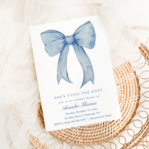She's Tying the Knot Blue Bow Bridal Shower Invitation