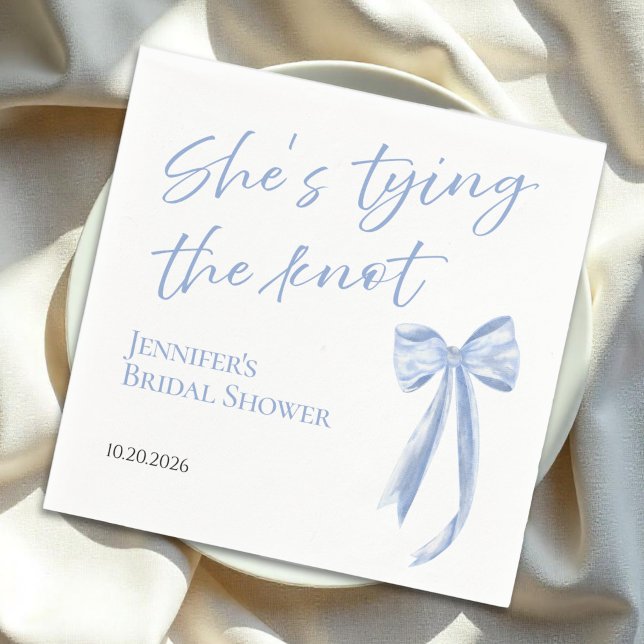 She's Tying the Knot | Blue Bow Bridal Shower Napkin (Creator Uploaded)