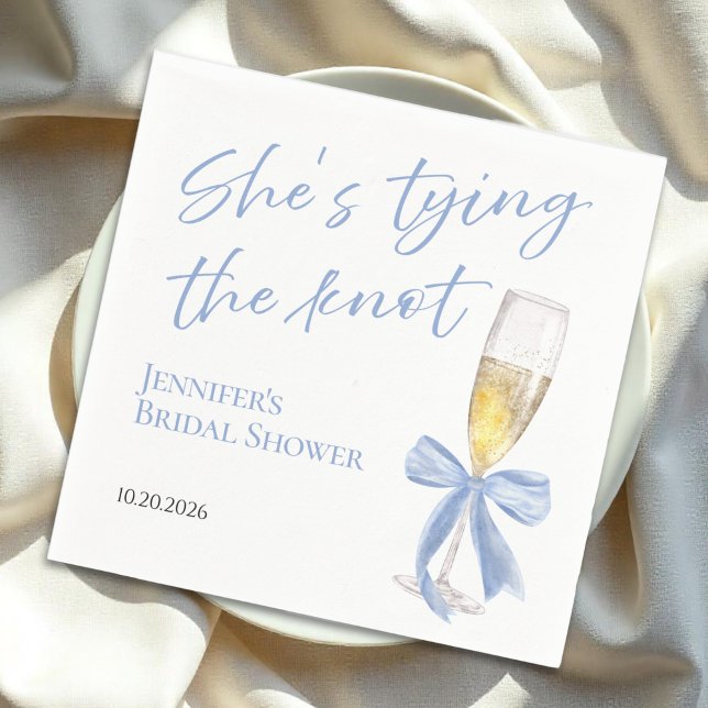 She's Tying the Knot | Blue Bow Bridal Shower Napkin (Creator Uploaded)