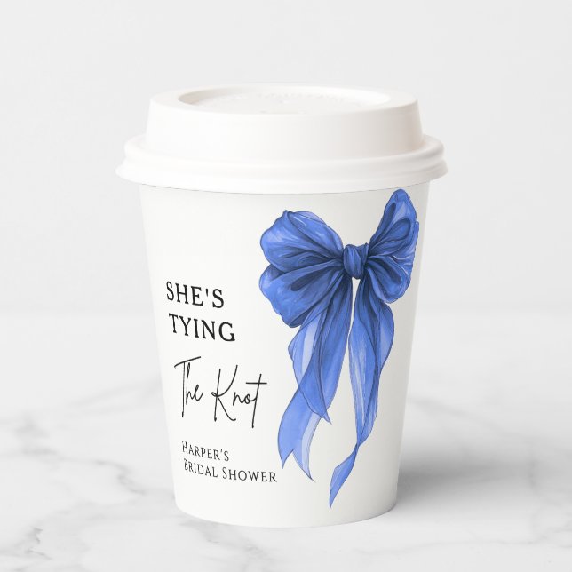 She's Tying The Knot Blue Bow Bridal Shower Paper Cups (Left)