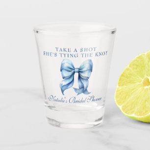She's Tying The Knot Blue Bow Bridal Shower Shot Glass