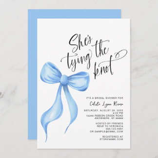 She's Tying the Knot Blue Bow Ribbon Bridal Shower Invitation