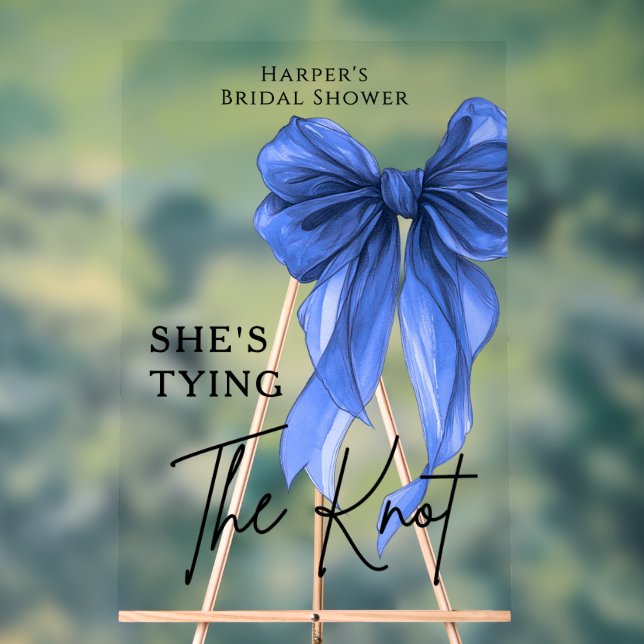 She's Tying The Knot Blue Bow Welcome Sign (Neutral)