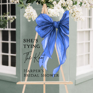 She's Tying The Knot Blue Bow Welcome Sign