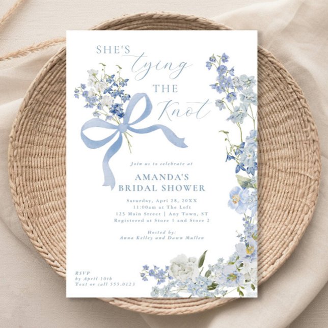 She's Tying the Knot Blue Floral Bridal Shower Invitation (Creator Uploaded)