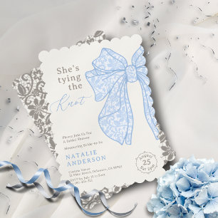 She's tying the Knot Blue Lace Bow Bridal Shower Invitation
