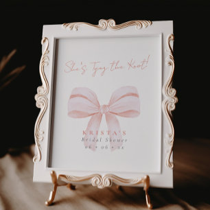 She's Tying the Knot Blush Bow Bridal Shower Poster