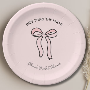 She's Tying The Knot Blush Pink Bow Bridal Shower Paper Plate