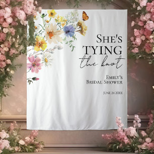 She's tying the knot   Boho Bridal Shower Backdrop Tapestry