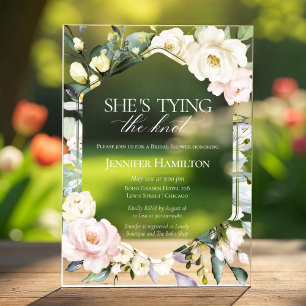 She's tying the knot   Boho Floral Bridal Shower Acrylic Invitations