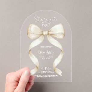 She's Tying the Knot Bow Bridal Shower Acrylic Invitations