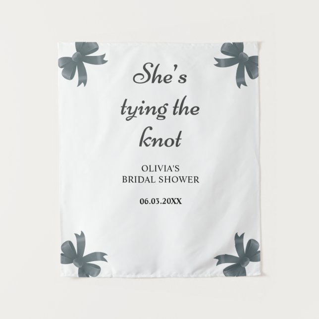 She's Tying The Knot Bow Bridal Shower Backdrop Tapestry (Front)