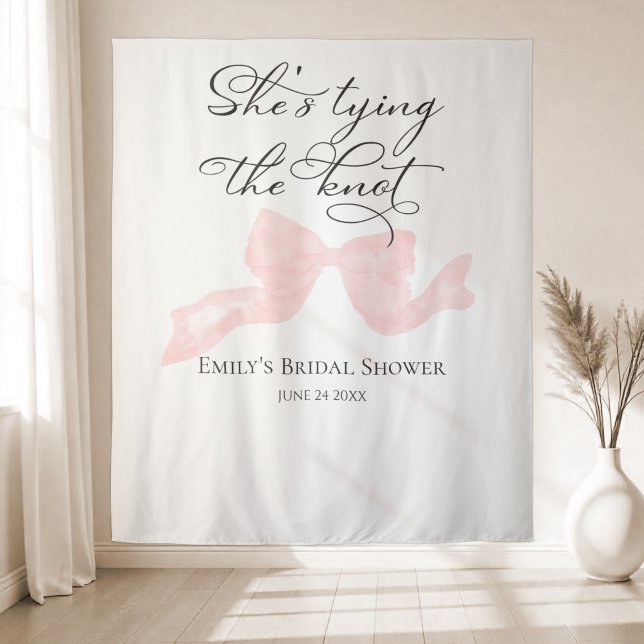 She's tying the knot | Bow Bridal Shower Backdrop Tapestry (Creator Uploaded)