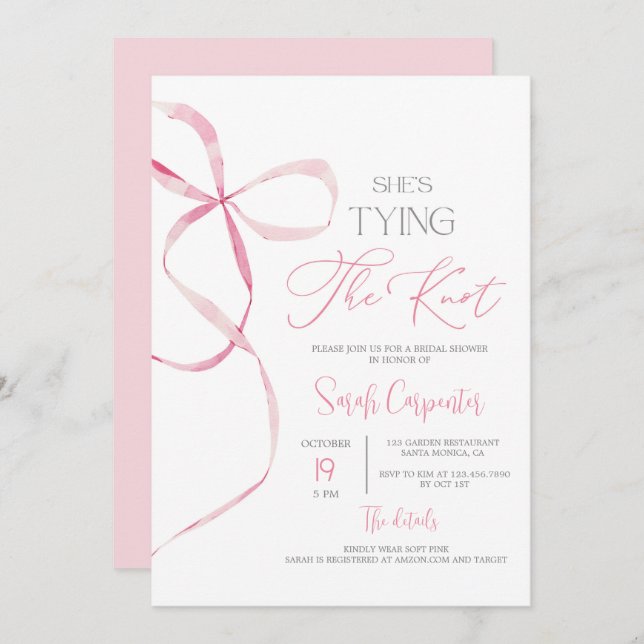 She's Tying the Knot Bow Bridal Shower Invitation (Front/Back)