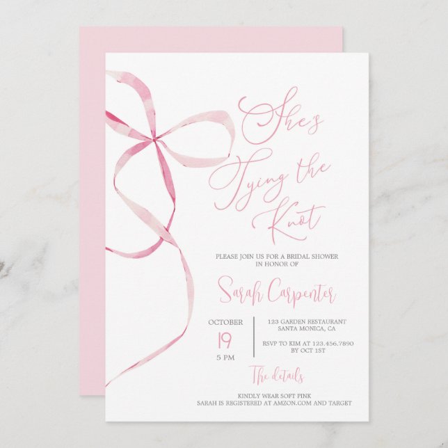 She's Tying the Knot Bow Bridal Shower Invitation (Front/Back)