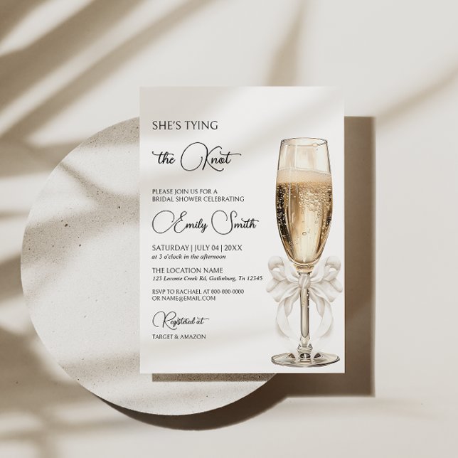 She's Tying the Knot Bow Champagne Bridal Shower Invitation (Creator Uploaded)