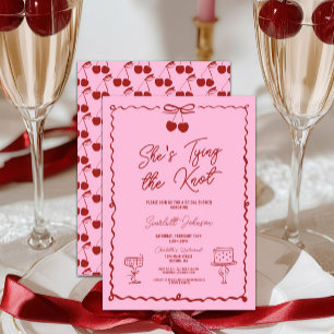 She's Tying the Knot Bow Cherry Red Bridal Shower Invitation