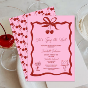 She's Tying the Knot Bow Cherry Red Bridal Shower Invitation
