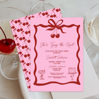 She's Tying the Knot Bow Cherry Red Bridal Shower Invitation