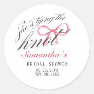 She's Tying the Knot Bow Coquette Bridal Shower Classic Round Sticker