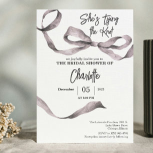 She's Tying the Knot Bridal Shower Grey Pink Invitation