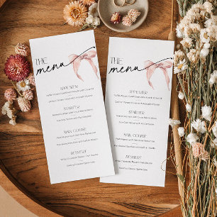 She's tying the knot Bridal Shower Menu pink bow