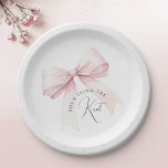 She's Tying the Knot Bridal Shower Paper Plate<br><div class="desc">The "She's Tying the Knot Bridal Shower Paper Plates" are a beautifully crafted accessory that perfectly encapsulates the excitement and joy of the special occasion. These plates blend modern sophistication with timeless romance, enhancing the ambiance of the celebration. At the centre of the design is a romantic bow, symbolising the...</div>