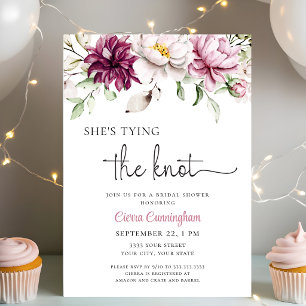 She's Tying the Knot Burgundy Blush Floral Bridal Invitation