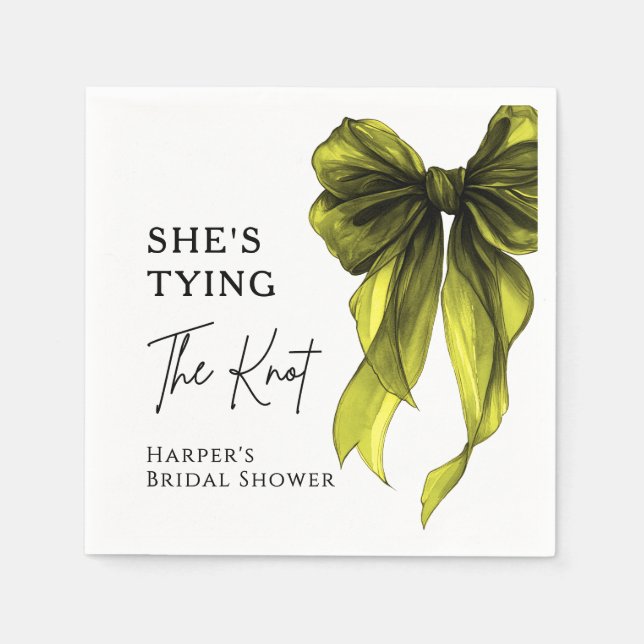 She's Tying The Knot Chartreuse Bow Bridal Shower Napkin (Front)