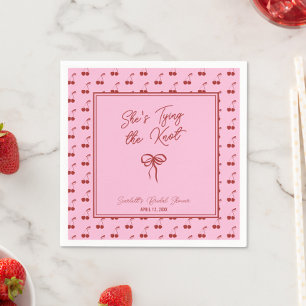 She's Tying the Knot Cherry Bridal Shower Cocktail Napkin