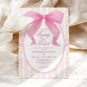 She's Tying the Knot Chic Pink Bow Bridal Shower Invitation