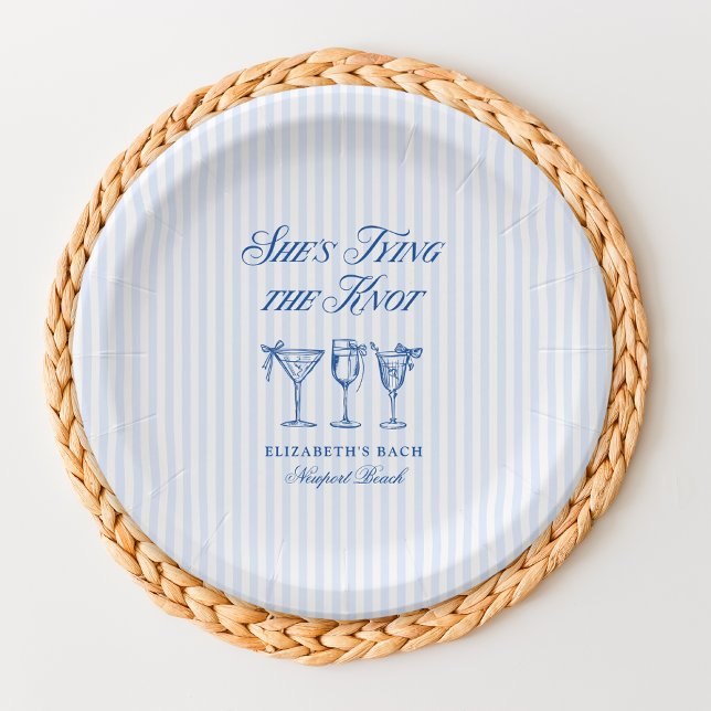 She's Tying The Knot Coastal Elegant Hand Drawn Paper Plate (Creator Uploaded)