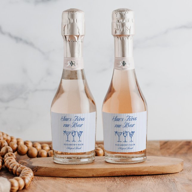 She's Tying The Knot Coastal Elegant Hand Drawn Sparkling Wine Label (Creator Uploaded)