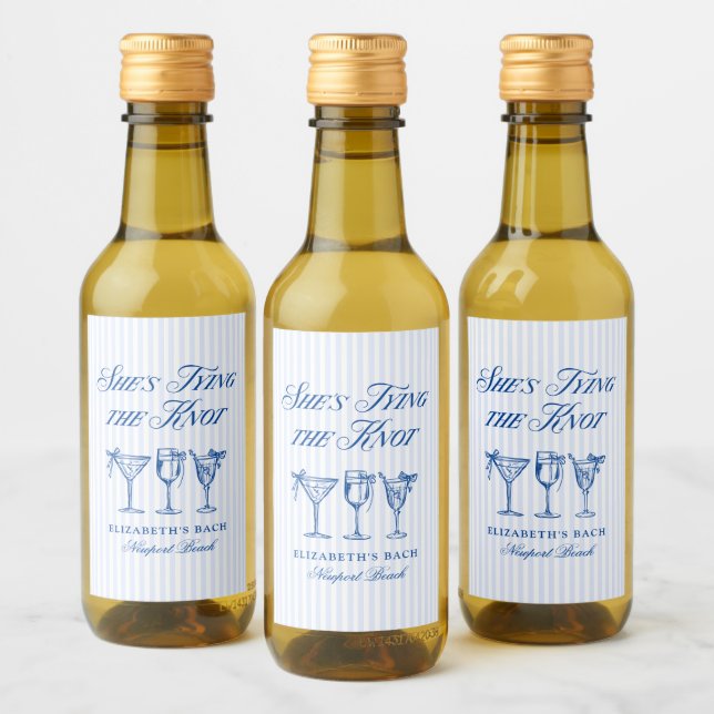 She's Tying The Knot Coastal Elegant Hand Drawn Wine Label (Bottles)