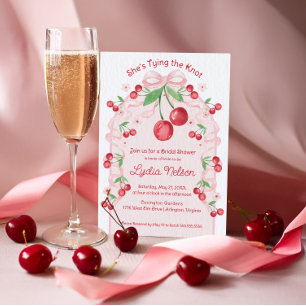 She's Tying the Knot Coquette Cherry Bridal Invitation