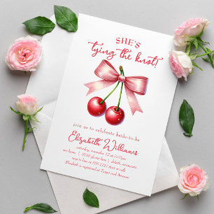 She's Tying the Knot Coquette Cherry Bridal Shower Invitation