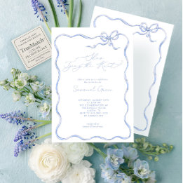She's Tying the Knot Cute Blue Bow Bridal Shower Invitation