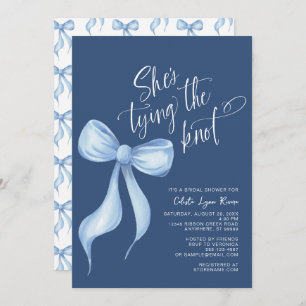 She's Tying the Knot Dark Blue Bridal Shower Invitation