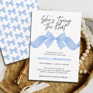 She's Tying the Knot Dusty Blue Bow Bridal Shower Invitation