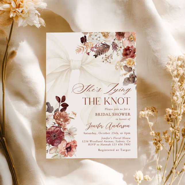 She's Tying the Knot Fall Floral Bow Bridal Shower Invitation (Creator Uploaded)