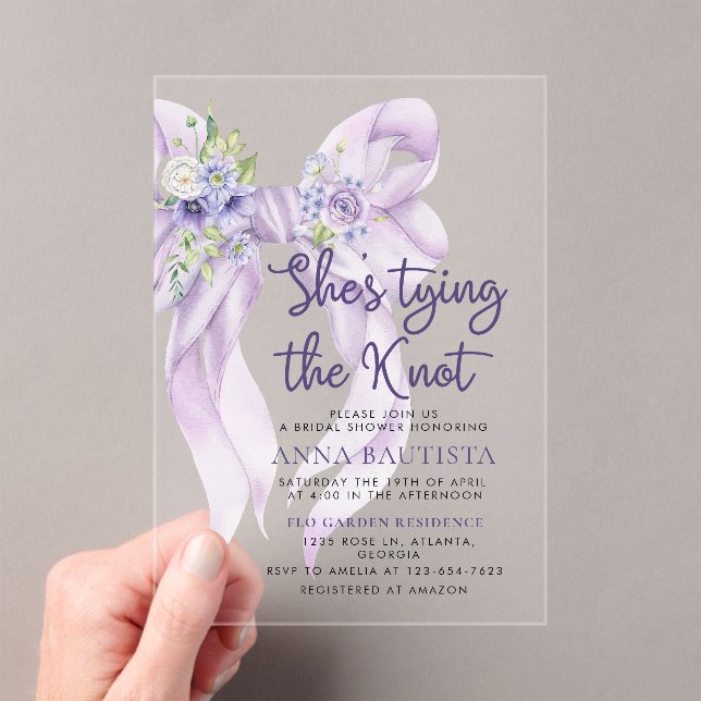 Shes Tying the Knot Floral Bridal Shower Acrylic Invitations (Insitu (Handheld))